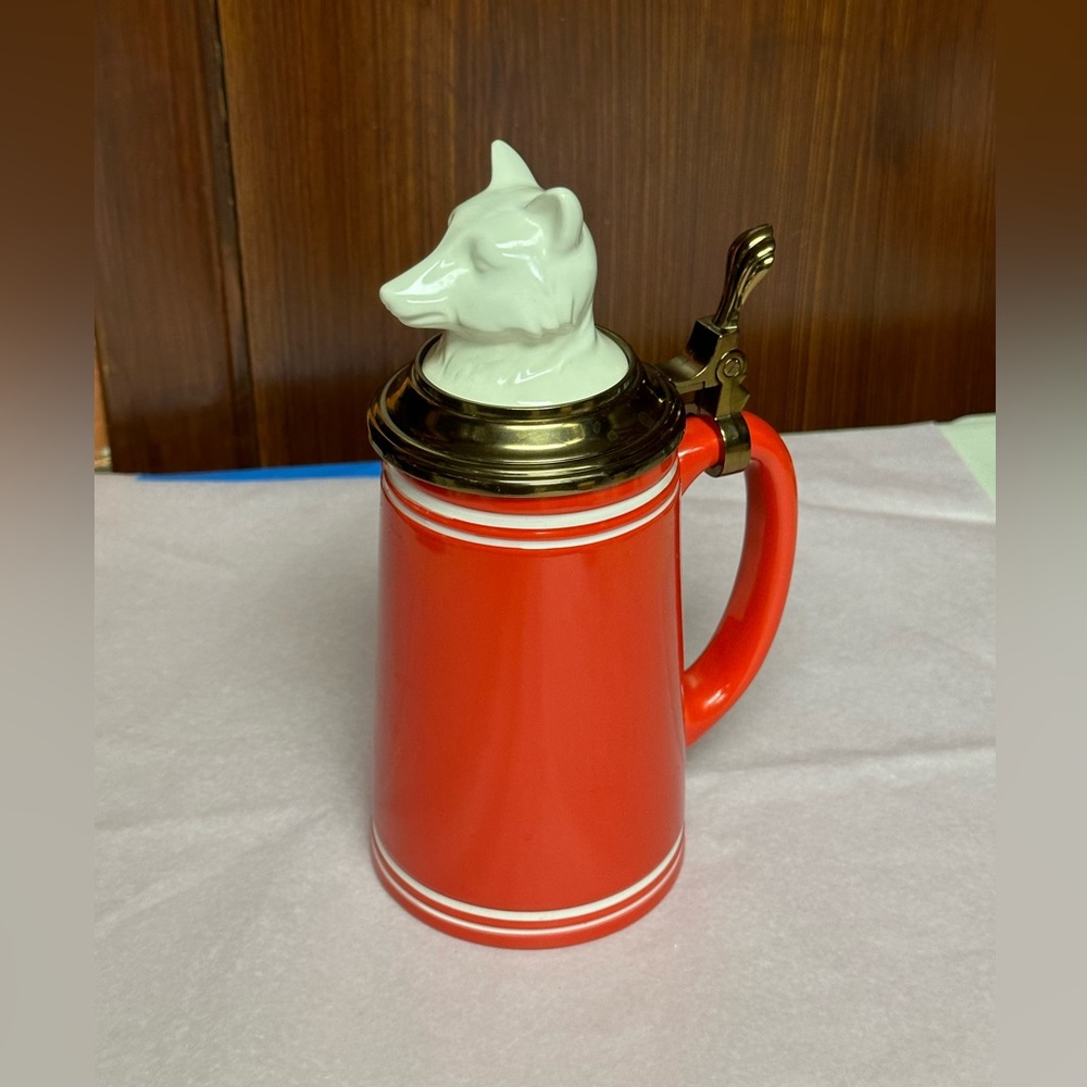 Threshold Red Beer stein mug white Fox head with lid